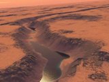 AFP/Scanpix nuotr./`ipoje nuotraukoje matyti mokslininkų atlikta rekonstrukcija, kaip galėjo atrodyti ežeras Marse. 