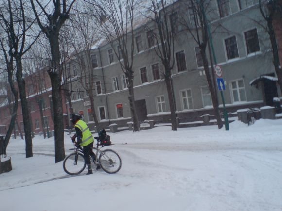 J.Andriejauskaitės nuotr./Sniegas netrukdo minti pedalus.