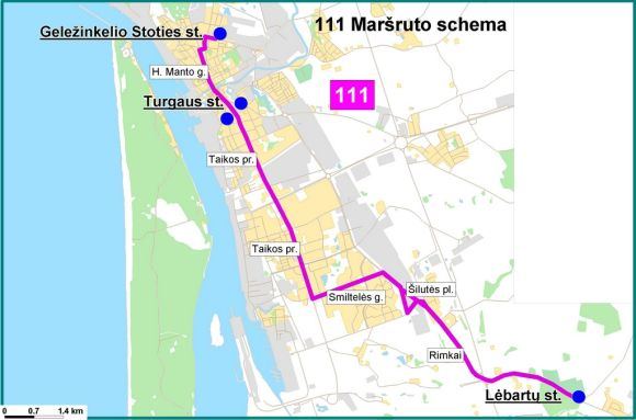 Savivaldybės info./Papildomo 111 autobuso mararuto Geležinkelio st.  Lėbartai schema.