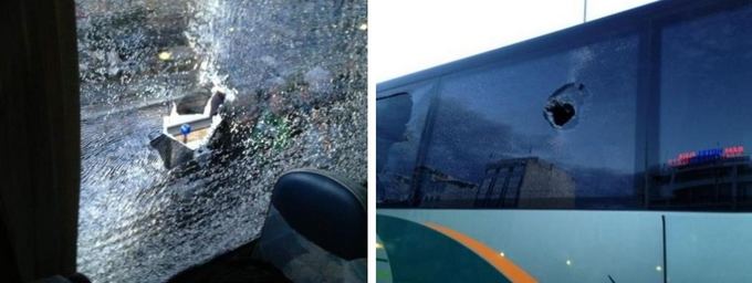 Twitter.com nuotr./Iadaužtas Panathinaikos autobuso langas