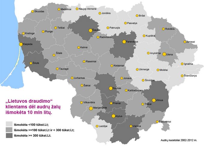 Lietuvos draudimo nuotr./Lietuvos draudimo sudarytas audrų žemėlapis