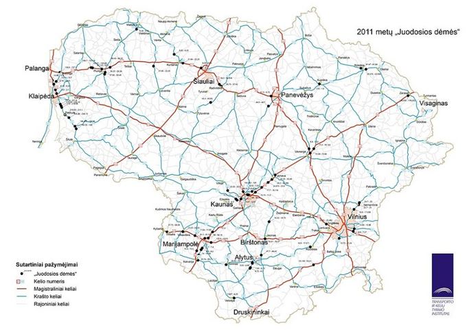Transporto ir kelių tyrimo instituto iliustr./Juodųjų dėmių žemėlapis (2011 m.)