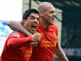 „Reuters“/„Scanpix“ nuotr./„Liverpool“ puolėjas Luizas Suarezas ir Martinas Skrtelis