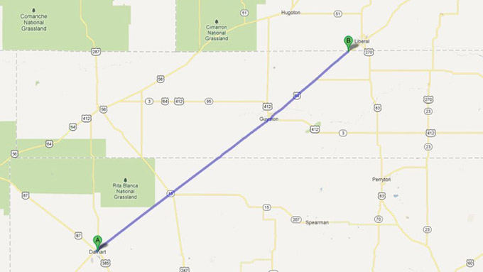 Google Maps nuotr./Greitkelis ia Teksaso į Oklahomą