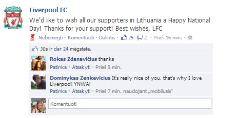 „Facebook“ nuotr./„Liverpool“ sveikinimas