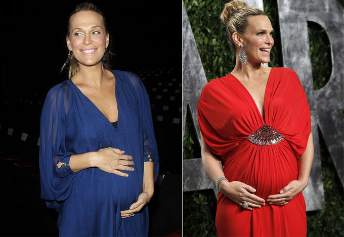 Scanpix nuotr. / Kairėje: Molly Sims Niujorko madų savaitėje; deainėje: Aktorė ir manekenė Molly Sims Vanity Fair žurnalo Oskarų vakarėlyje Holivude. 