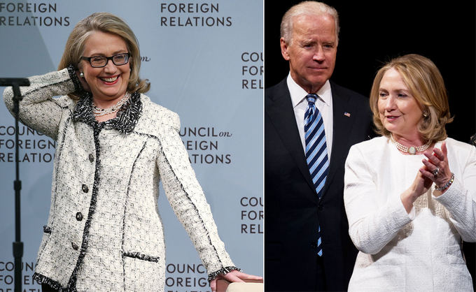 Scanpix nuotr. / Kairėje: Hillary Clinton lipa ant scenos paskutinei savo kalbai Vaaingtone. Deainėje: 