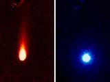 NASA/JPL-Caltech/JHUAPL/UCF nuotr./Kosminio teleskopo „Spitzer“ darytose nuotraukose matoma apie 300 tūkst. km ilgio kometos „ISON“ uodega.
