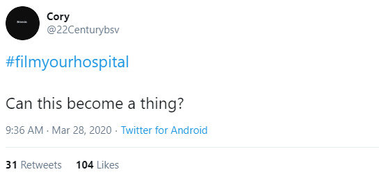 Theconversation.com nuotr./Grotažymę „filmuok savo ligoninę“ pradėjęs tviterio įrašas