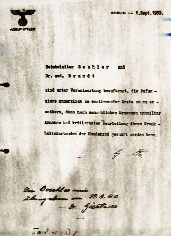Photo from Wikipedia.org / Adolf Hitler's order to launch the T4 program
