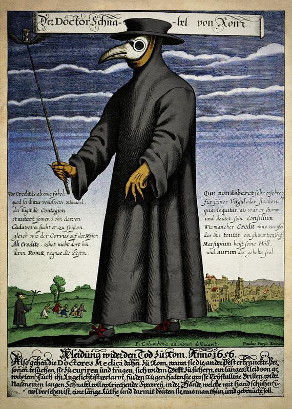 Photo from Wikipedia.org / Typical plague doctor clothing in the Middle Ages