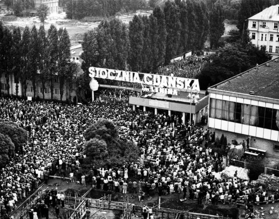 Photo from Wikipedia.org / Strike at the Gdańsk shipyard