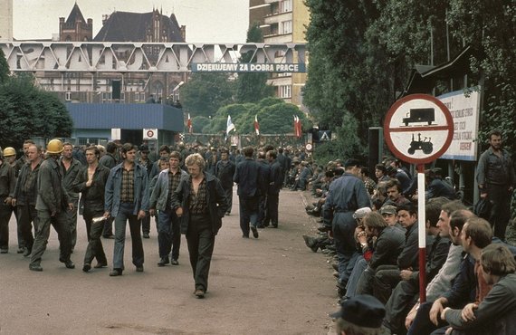 Photo from Wikipedia.org / Strike at the Gdańsk shipyard