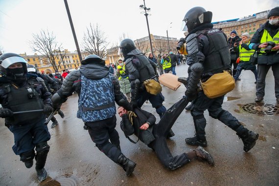 Photo by Scanpix / Protester arrested in St. Petersburg