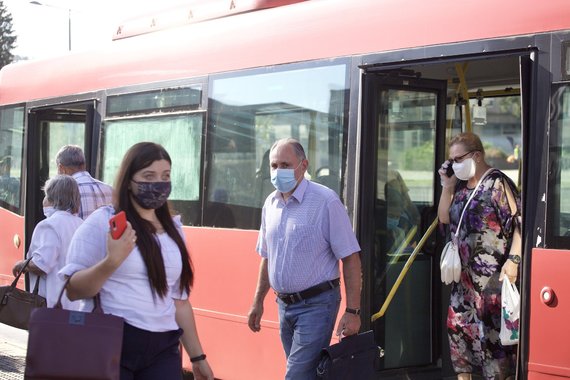 Photo by Kastytis Mačiūnas / Public transport control in Vilnius reminds passengers to wear masks