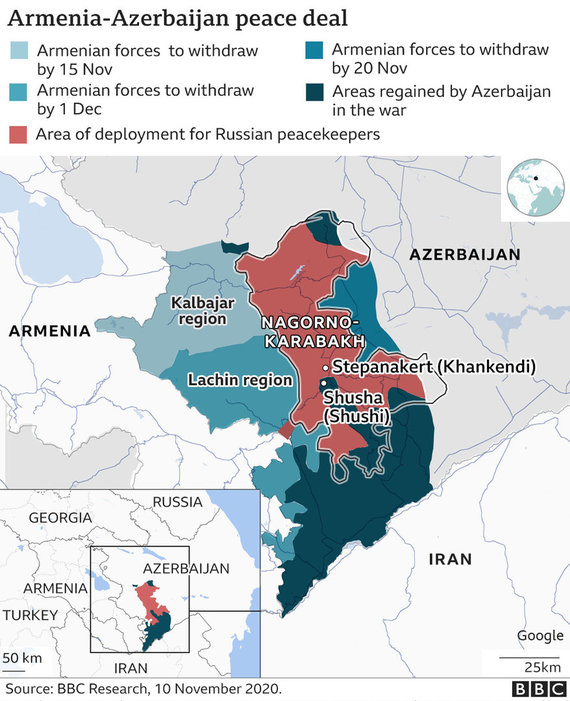 A map of the Nagorno-Karabakh division compiled by the BBC