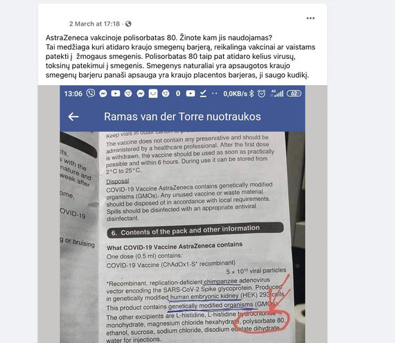 Facebook / AstraZeneca screenshot saw brain hazard in vaccine insert