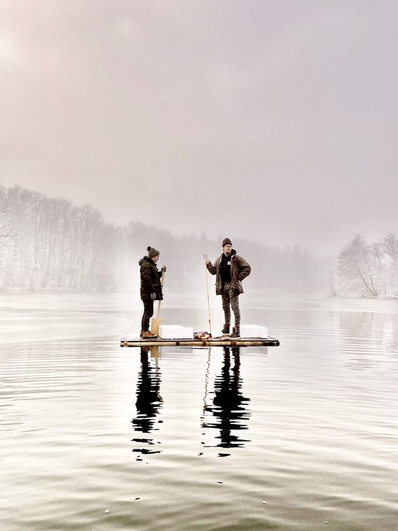 Photo from personal archive / Friends rafting in winter in a pond without ice