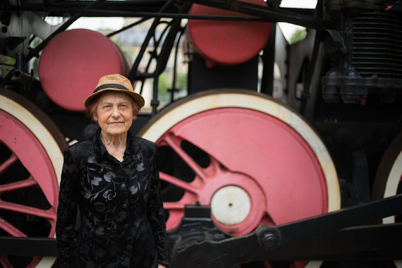 Edvinas Šulcas / Genovaitė Olšauskienė on the steam locomotive at the Railway Museum