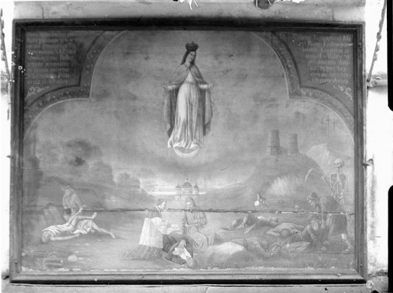 photo by epaveldas.lt / A painting representing the plague in Vilnius On the wall of the Church of Peter and Paul, s. XX. 1930s photo