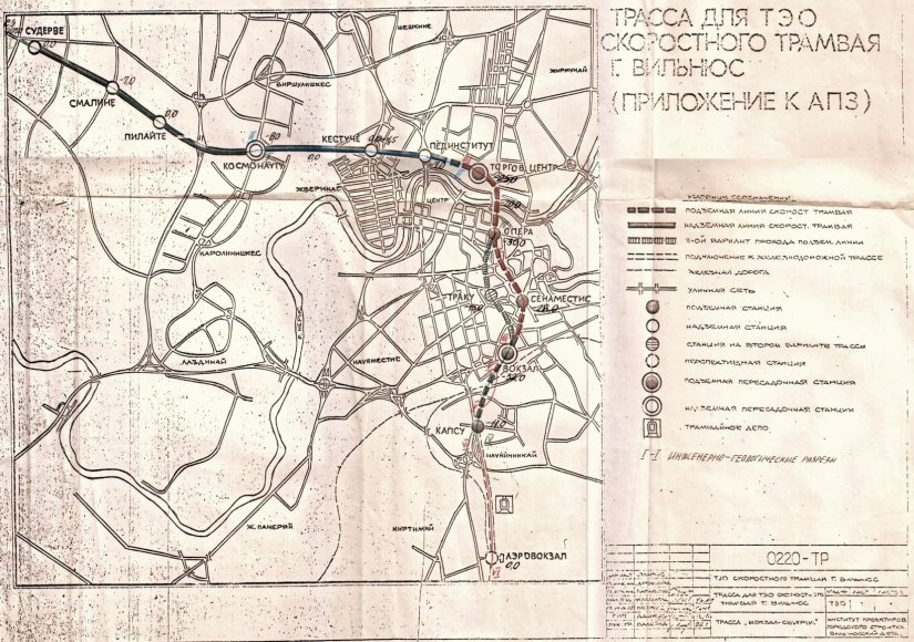 Mindaugo Pakalnio atsiųstas brėžinys/Vilniaus miesto greitojo tramvajaus vizija, 1986 m. 